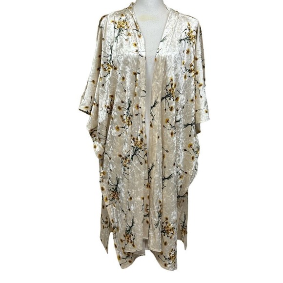 Floreat Other - Floreat Anthropologie Velvet Kimono Duster Floral Champagne Yellow Open Front